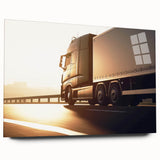 Side view of trucks in muted colors on large acrylic glass, suitable for bedroom or dining room art.