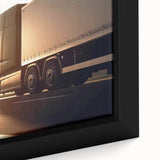 Extra large framed canvas featuring a close-up of colorful, textured trucks, ideal for a living room.