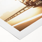 Art deco poster featuring a collection of vintage trucks in muted earth tones on rolled canvas.