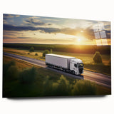Acrylic print of colorful abstract trucks, ideal for bedroom or dining room art.