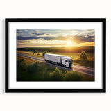 Abstract art print of colorful trucks in textured style on extra large canvas, ideal for living room decor.