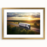 Extra large abstract art print of textured trucks in muted earth tones on a framed canvas, ideal for living room decor.
