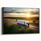 Black and white vintage poster art of a truck on a framed canvas, suited for bedroom wall decor.