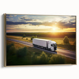 Framed canvas featuring a vintage black truck in a landscape, ideal for bedroom wall decor.