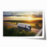 Extra large wall art featuring a series of vintage trucks in muted earth tones on a rolled canvas.