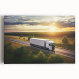 Black and white illustration of various trucks on stretched canvas, suitable for kitchen wall art.