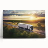 Black and white print of vintage trucks on stretched canvas, ideal for kitchen wall art or bedroom decor.