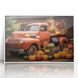 Art deco poster featuring colorful trucks in a simplistic style, printed on framed acrylic, suitable for nursery wall art.