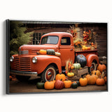 Black and white framed canvas featuring a vintage poster art of trucks in a landscape, ideal for bedroom wall decor.