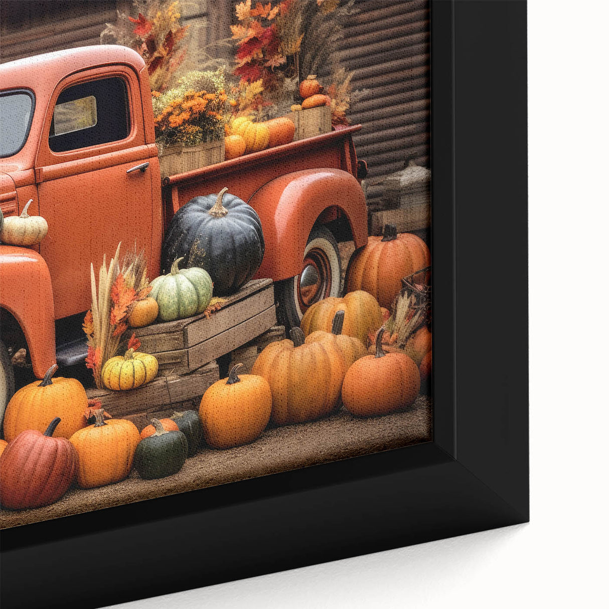 Extra large framed canvas featuring textured, colorful art of trucks in black, ideal for living room decor.