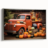 Framed canvas featuring a side view of a vintage truck in black and colorful art style, ideal for decorating a home office.
