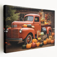 Side view of colorful trucks in a row on a stretched canvas, suitable for kitchen wall art.