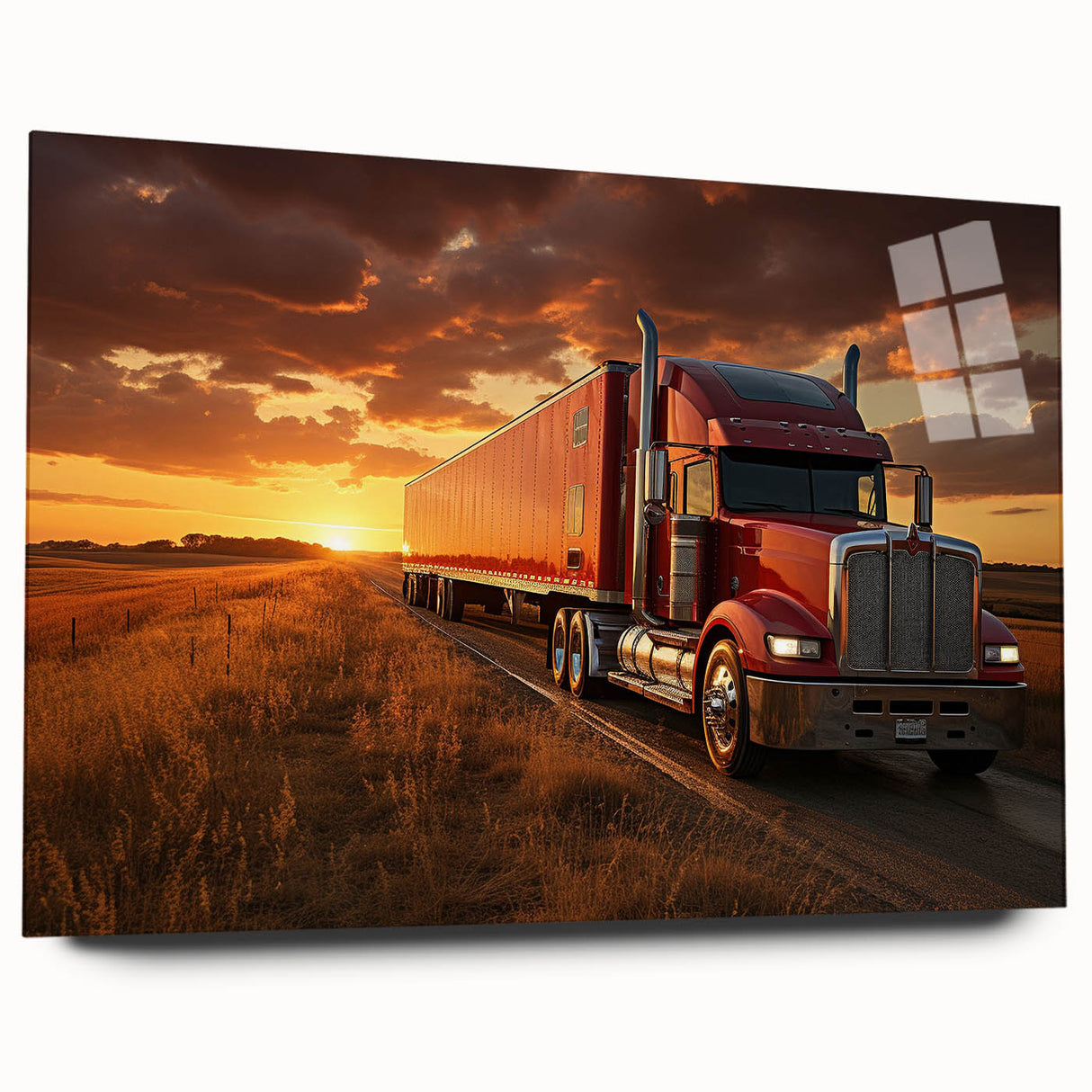 Side view of a truck in gray and black tones on acrylic glass, ideal for bedroom or dining room art.