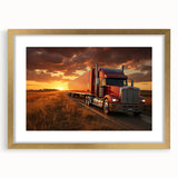 Extra large abstract art print featuring textured trucks in muted earth tones on a framed canvas.