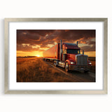 Textured art print of abstract trucks in silver and gray tones on a framed canvas, suitable for bedroom decor.