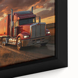 Framed canvas featuring a close-up of colorful, textured trucks on a black background.