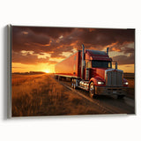 Framed canvas featuring a side view of vintage trucks in black with colorful accents.