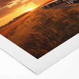 Art deco poster featuring a lineup of vintage trucks in muted earth tones on rolled canvas, suitable for dining room decor.