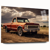 Acrylic print of large abstract trucks in neutral shades, suitable for bedroom or dining room art.