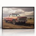 Large abstract wall art featuring colorful trucks in mid-century modernist style on black acrylic.