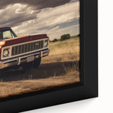 Extra large framed canvas featuring a close-up of colorful, textured trucks in a black background.