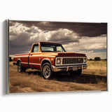 Framed canvas of a vintage truck in black with colorful background, ideal for office or study decor.