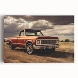 Black and white photo of vintage trucks on stretched canvas, suitable for kitchen wall art.