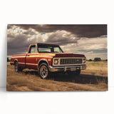 Black and white print of vintage trucks on stretched canvas, suitable as large kitchen wall art or bedroom decor.