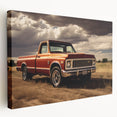 Side view of trucks in muted colors on stretched canvas, suitable for kitchen wall art.