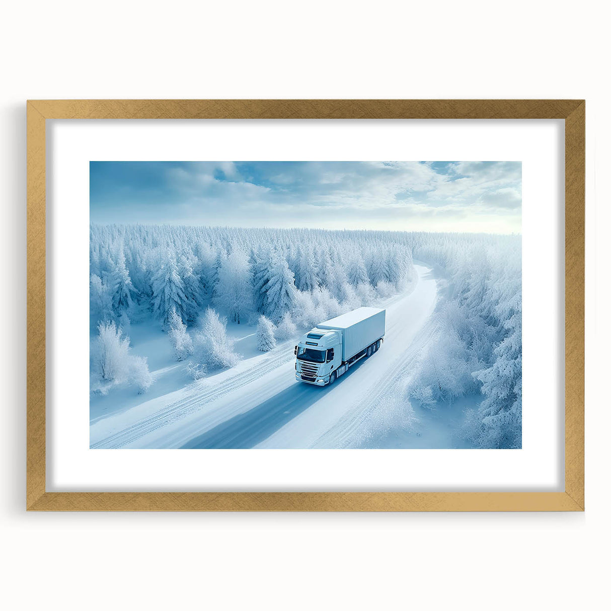 Extra large abstract art print of trucks in textured gold, ideal for living room wall art.