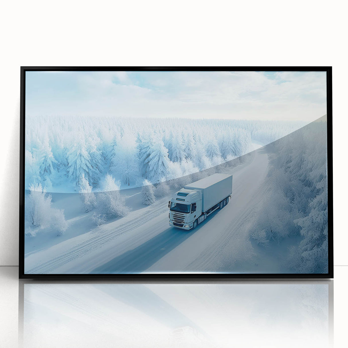 Large abstract wall art featuring assorted trucks in black and gray tones on a framed acrylic, suitable for modern decor.