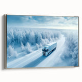 Framed canvas depicting a vintage truck in black with colorful accents, ideal for adding character to a home office.