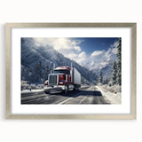 Textured art print of abstract trucks in muted gray, framed in silver, ideal for modern bedroom decor.