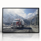 Large abstract wall art featuring a collection of trucks in black and gray tones, acrylic print in a black frame.