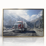 Mid-century modernist art featuring colorful trucks on a gold acrylic print, ideal for nursery wall decor.