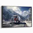 Black and white framed canvas of vintage trucks in a row, ideal for bedroom wall decor.