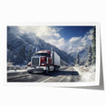 Rolled print of colorful trucks in a playful, cartoon style, suitable for art wall in a dining room or a child's bedroom.