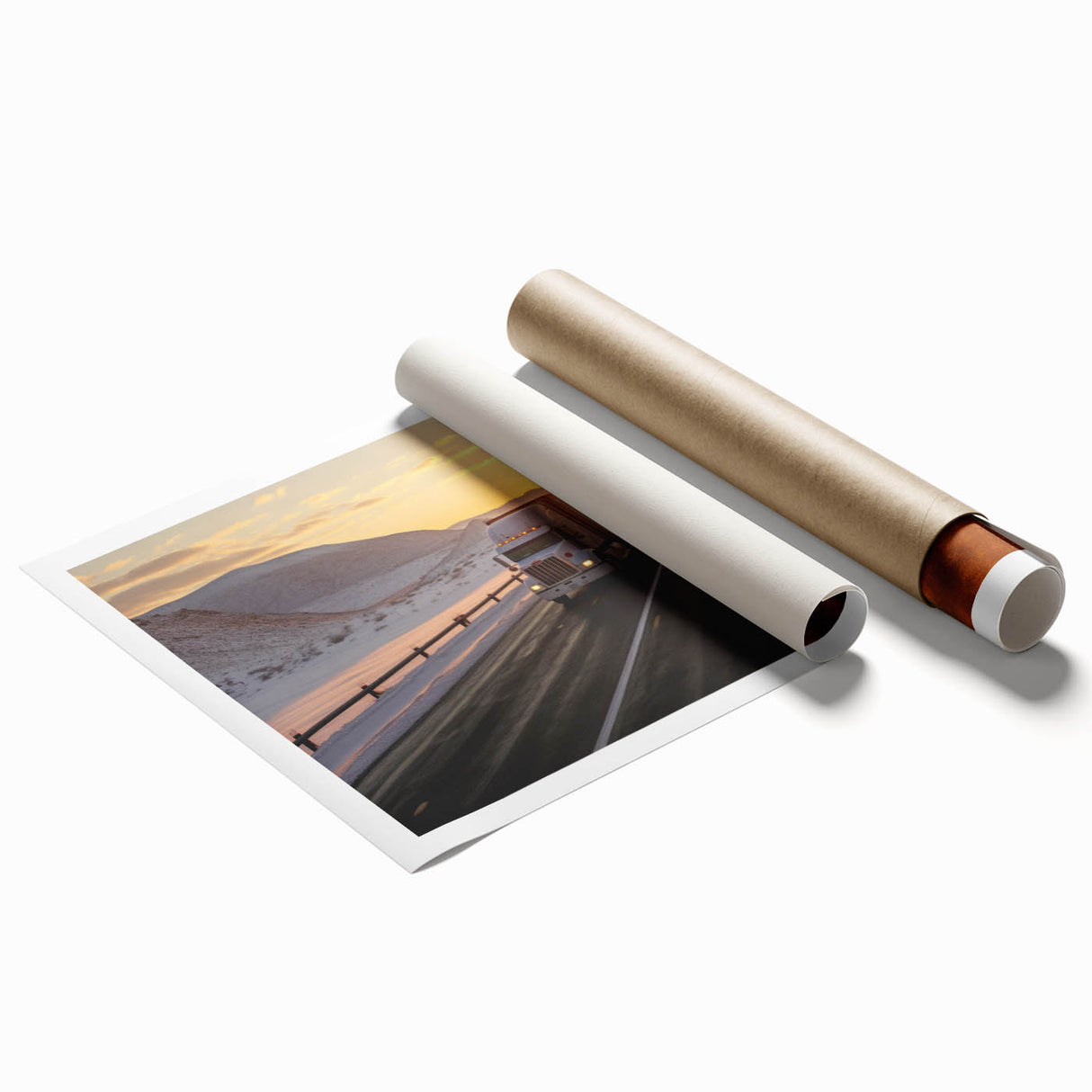 Extra large rolled print of a vintage truck in soft sepia tones, ideal for classy bathroom or large living room decor.