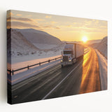 Canvas print of a line of colorful trucks in a realistic style, suited for kitchen wall art.