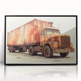 Large abstract wall art featuring assorted trucks in muted tones on a black acrylic frame, ideal for modern office decor.