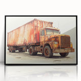 Large abstract wall art featuring assorted trucks in muted tones on a black acrylic frame, ideal for modern office decor.