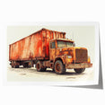 Extra large canvas print of colorful trucks in a minimalist style, ideal for art wall dining room.