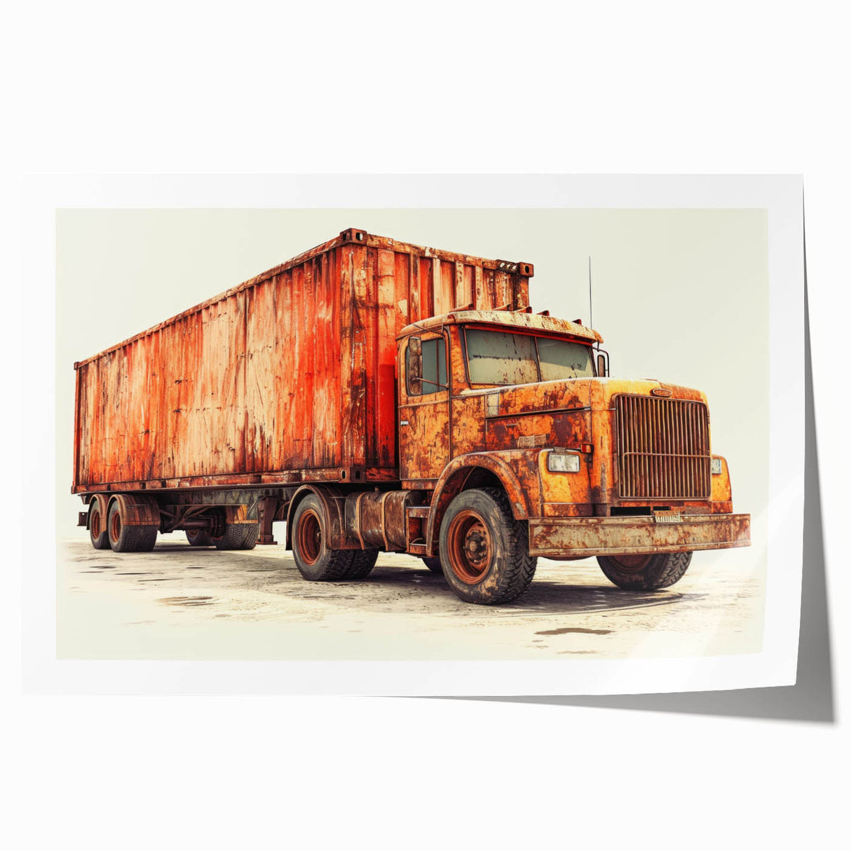 Extra large canvas print of colorful trucks in a minimalist style, ideal for art wall dining room.
