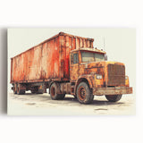 Black and white photo of vintage trucks on stretched canvas, suitable for kitchen wall art.