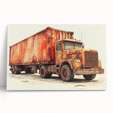 Black and white stretched canvas featuring a collection of vintage trucks, ideal for kitchen wall art or bedroom decor.