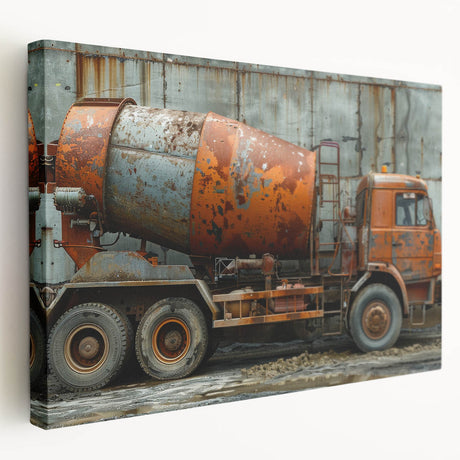 Large art print of colorful trucks in a row on stretched canvas, suitable for kitchen wall art.