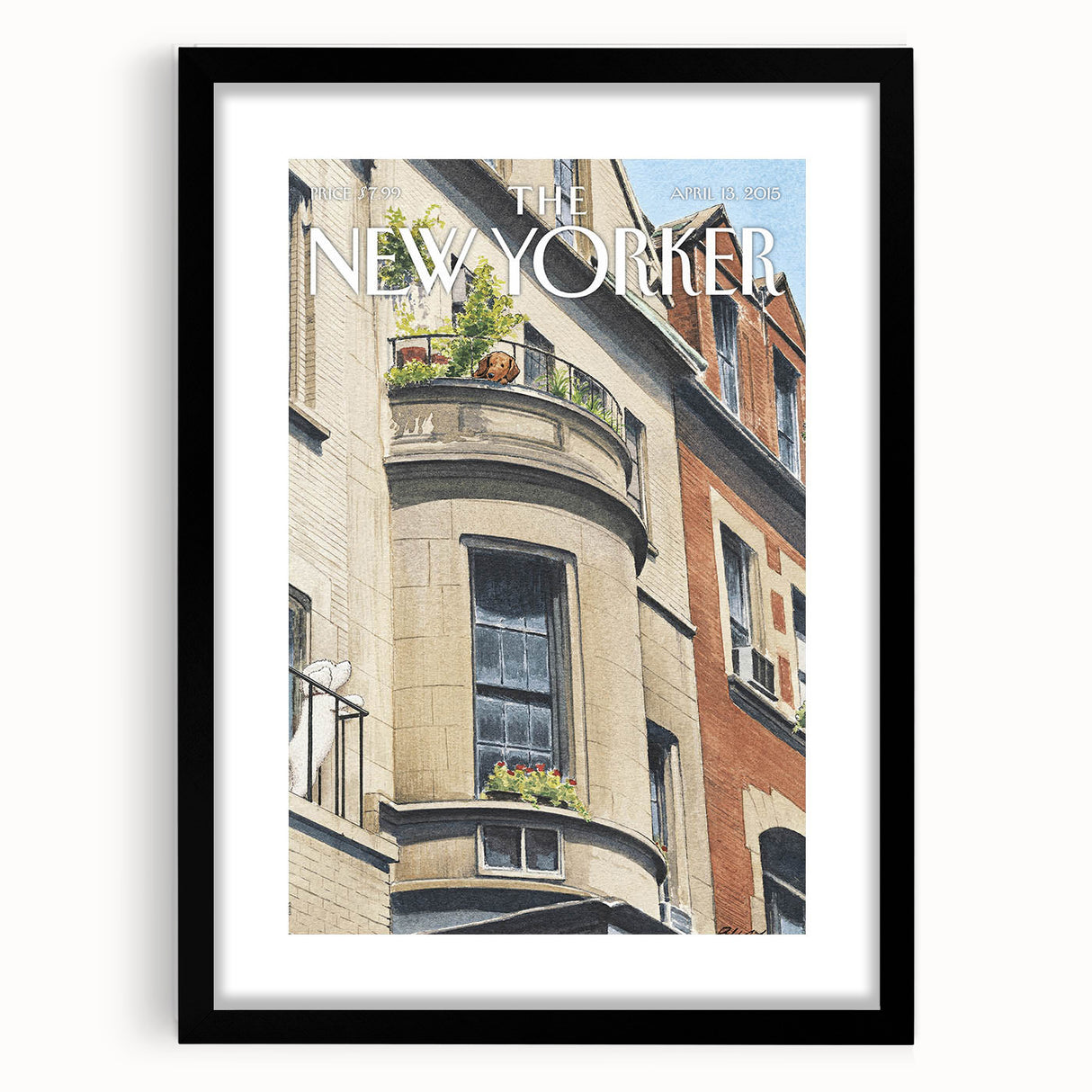 Vintage New Yorker Poster - Dog on Balcony Wall Art Print