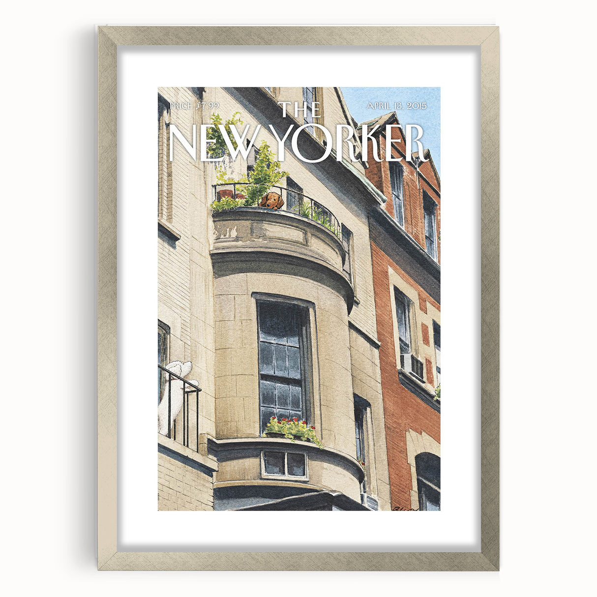 Vintage New Yorker Poster - Dog on Balcony Wall Art Print