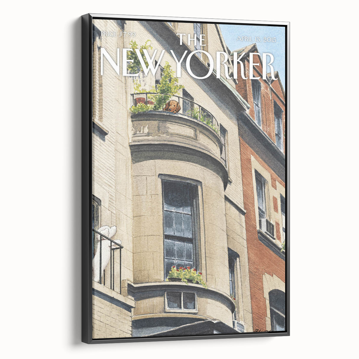 Vintage New Yorker Poster - Dog on Balcony Wall Art Print