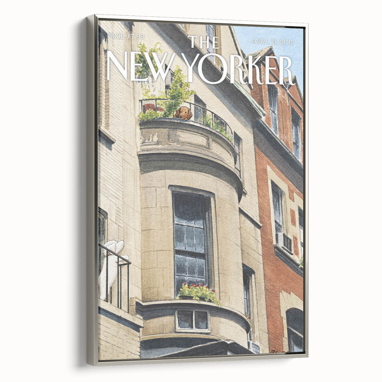 Vintage New Yorker Poster - Dog on Balcony Wall Art Print